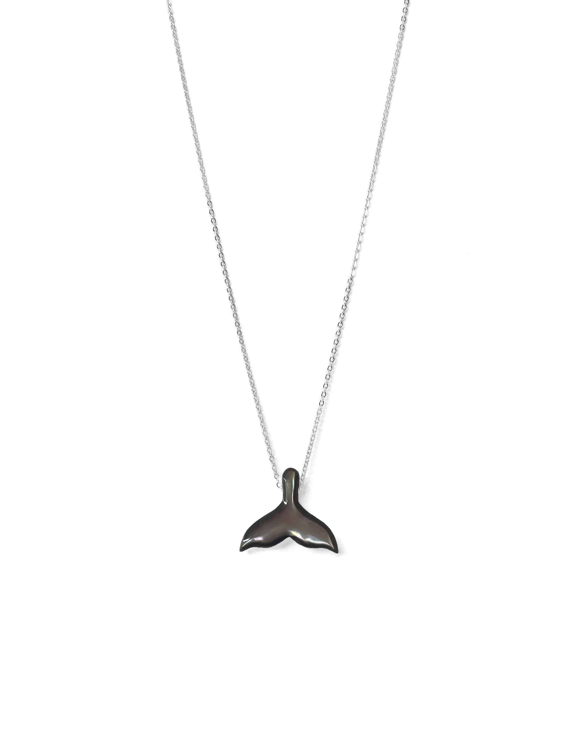 Dolphin Tail Black mother-of-pearl Silver Necklace